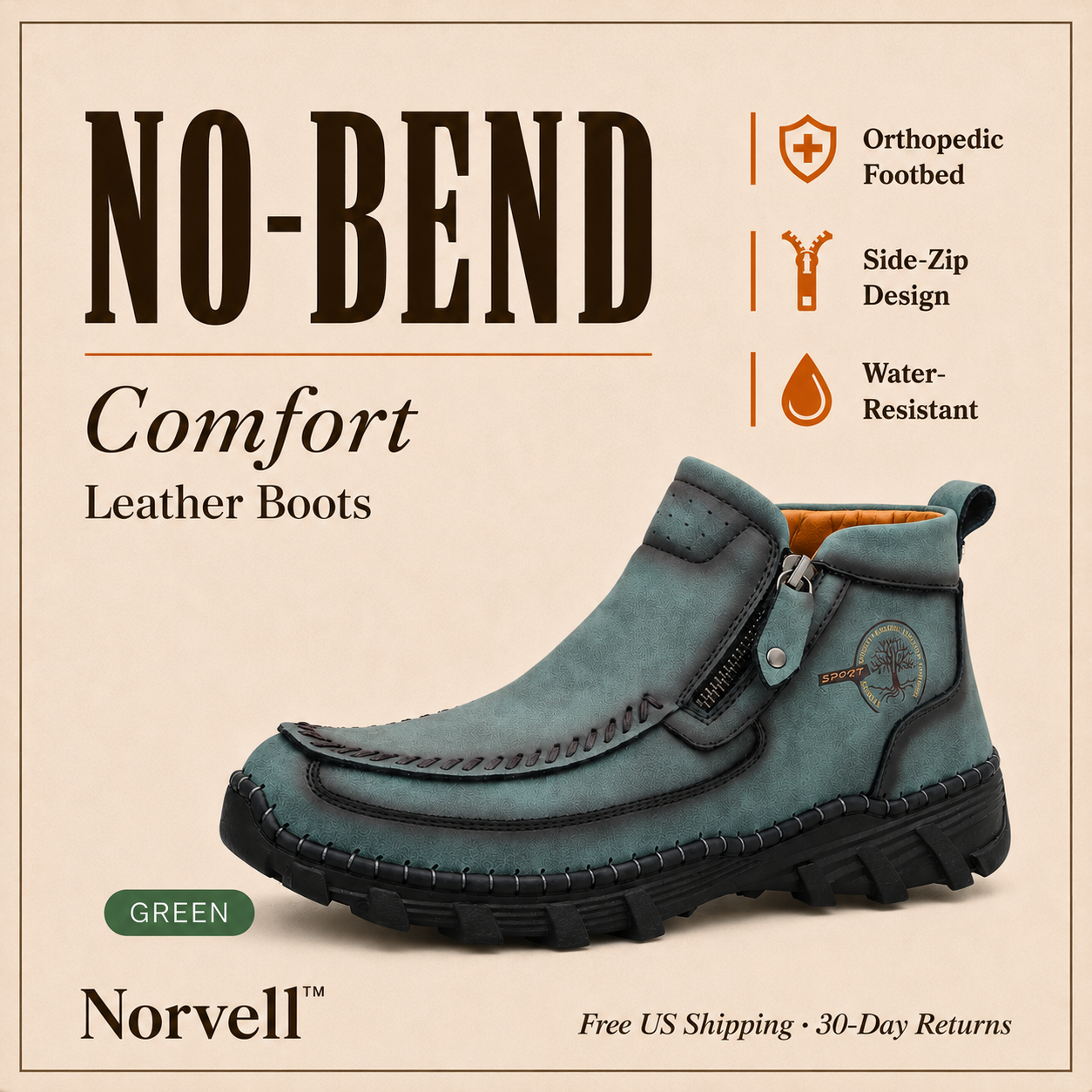 No-Bend Comfort Leather Boots